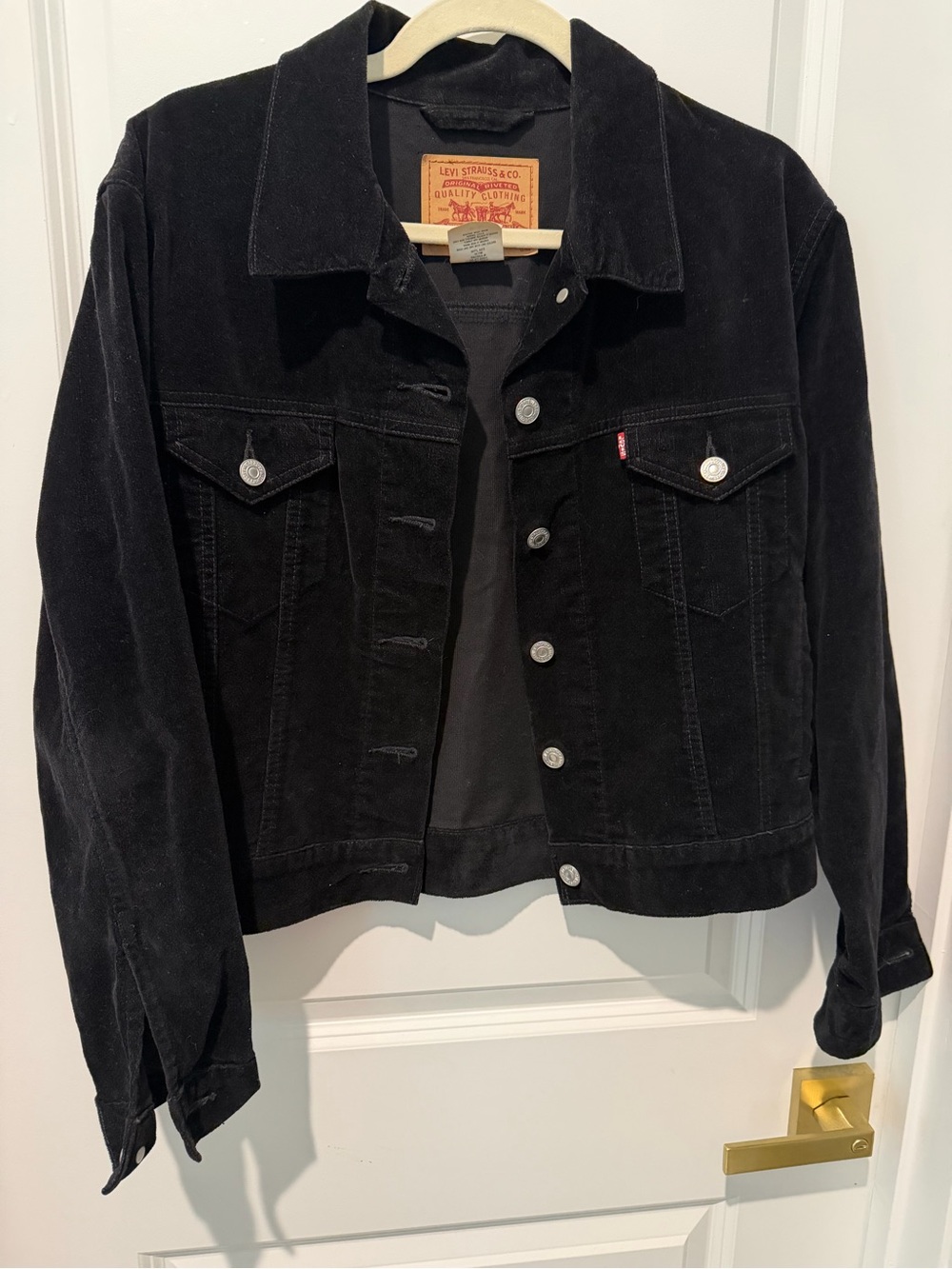 Vintage Y2K Women’s Levi's Black Velvet Corduroy Trucker Jacket S